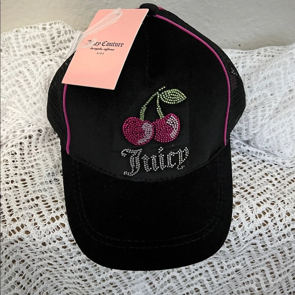KIDS Juicy Couture Black Cap with Cherry Embroidery